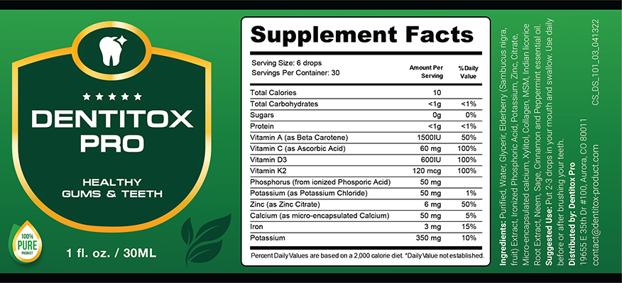 Dentitox Pro lable